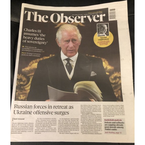 THE OBSERVER NEWSPAPER 11TH SEPTEMBER 2022 - THE QUEEN & THE KING