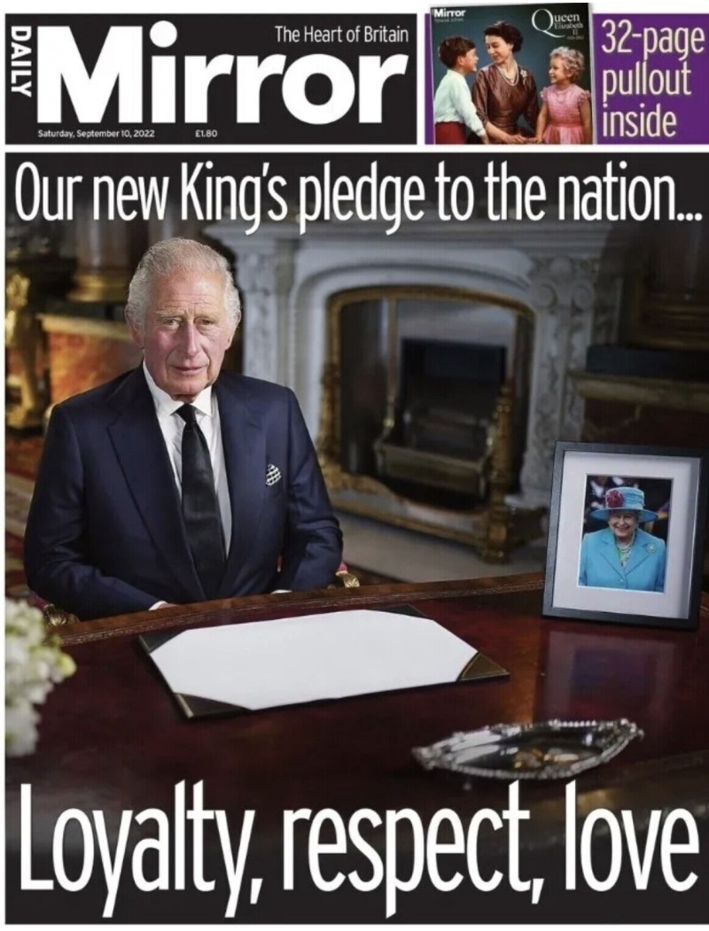 DAILY MIRROR NEWSPAPER 10th Sept 2022 Death of QUEEN ELIZABETH KINGS SPEECH