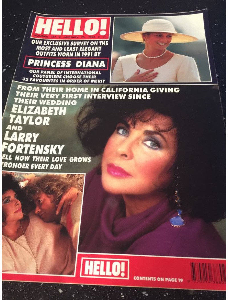 Hello Magazine Issue 187 25th January 1992 Elizabeth Taylor cover Hello Magazine Issue 187 25th January 1992 Elizabeth Taylor cover