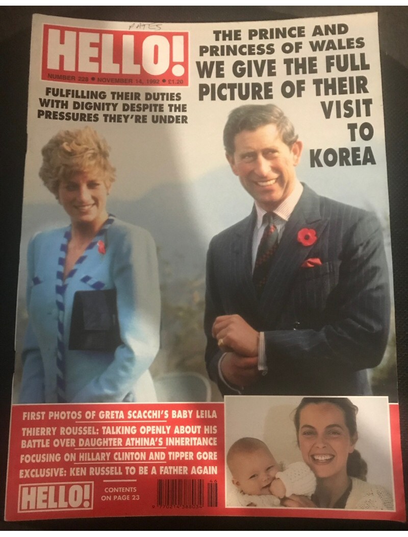 Hello Magazine Issue 228 14th November 1992 Princess Diana & Price Charles cover Hello Magazine Issue 228 14th November 1992 Princess Diana & Price Charles cover
