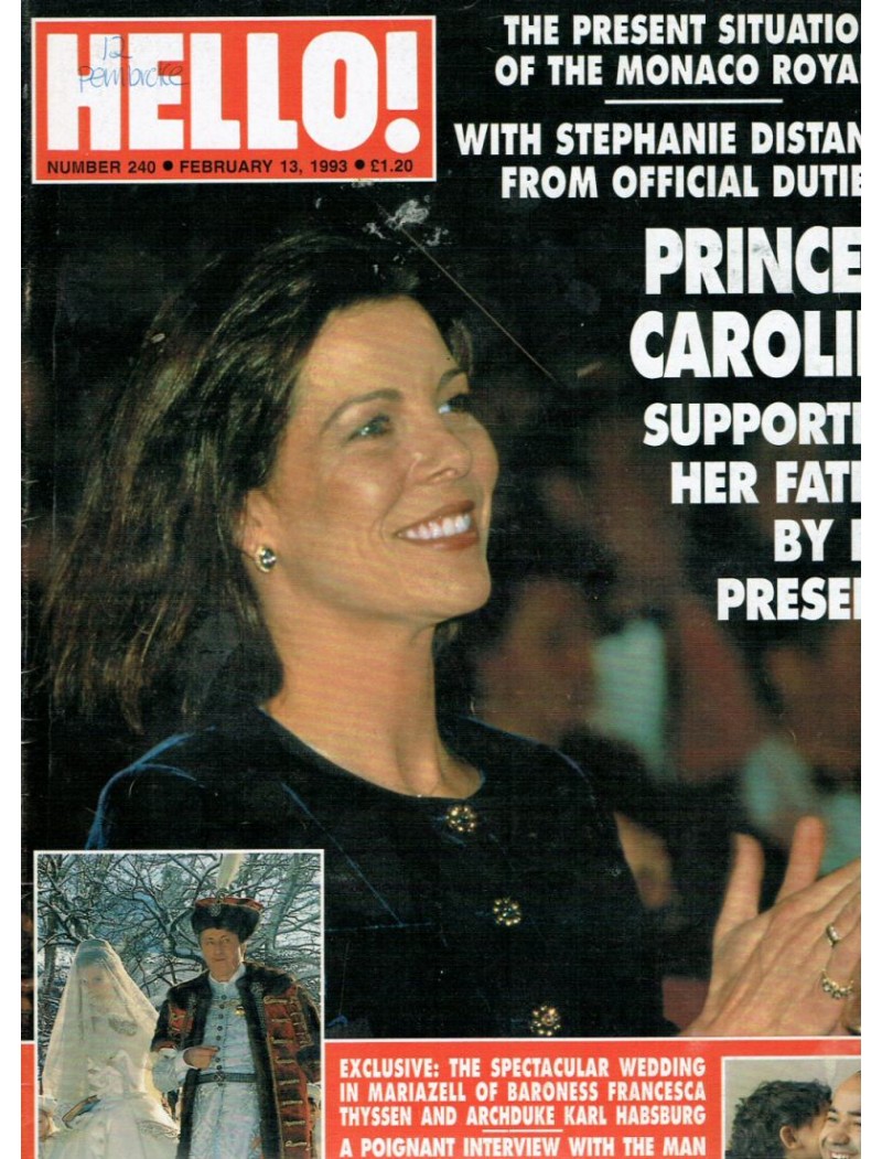 Hello Magazine Issue 240 13th February 1993 Princess Caroline cover