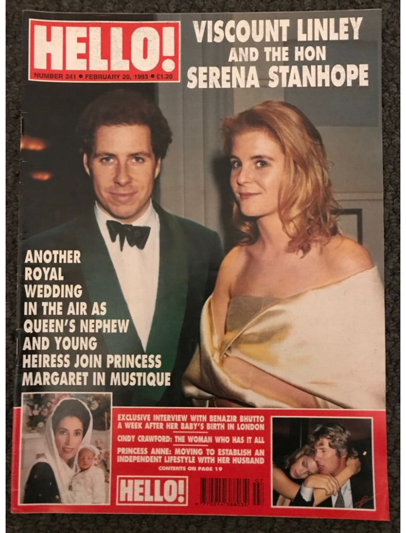 Hello Magazine Issue 241 20th February 1993 Viscount Linley & the hon Serena Stanhope cover Hello Magazine Issue 241 20th February 1993 Viscount Linley & the hon Serena Stanhope cover