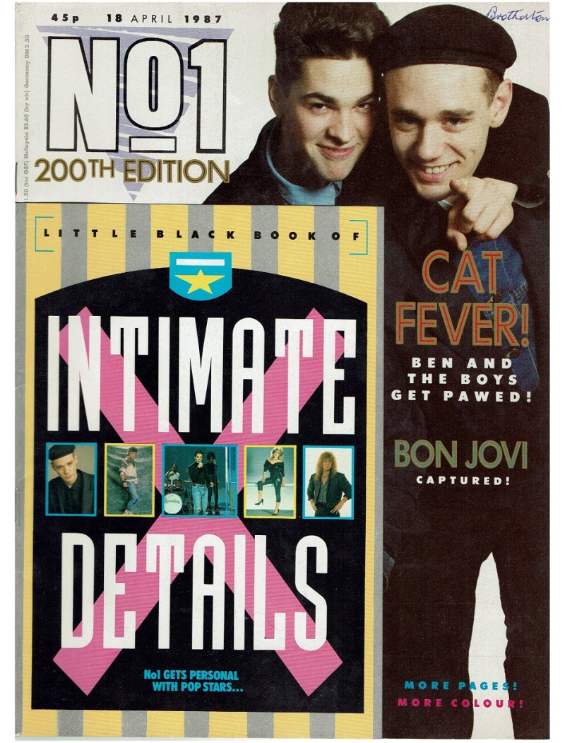 Number One Magazine 1987 18th April 1987 Curiosity Killed the Cat Sam Fox Jon Bon Jovi Five Star
