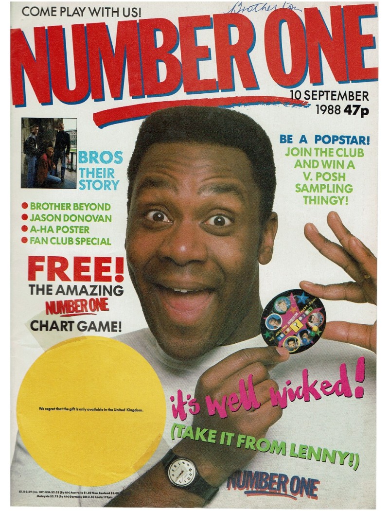 Number One Magazine 10th September 1988 Bros Lenny Henry