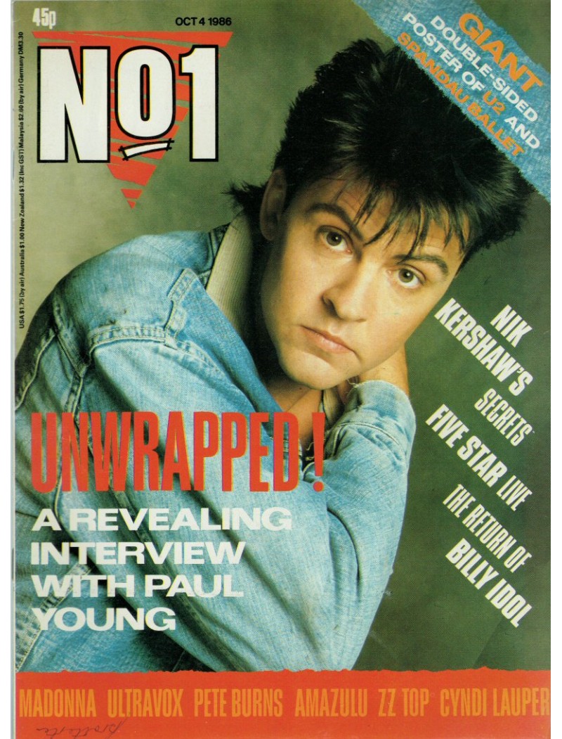 Number One No. 1 Magazine 1986 14th October 1986 Paul Young Five Star Nik Kershaw Cyndi Lauper Number One No. 1 Magazine 1986 14th October 1986 Paul Young Five Star Nik Kershaw Cyndi Lauper
