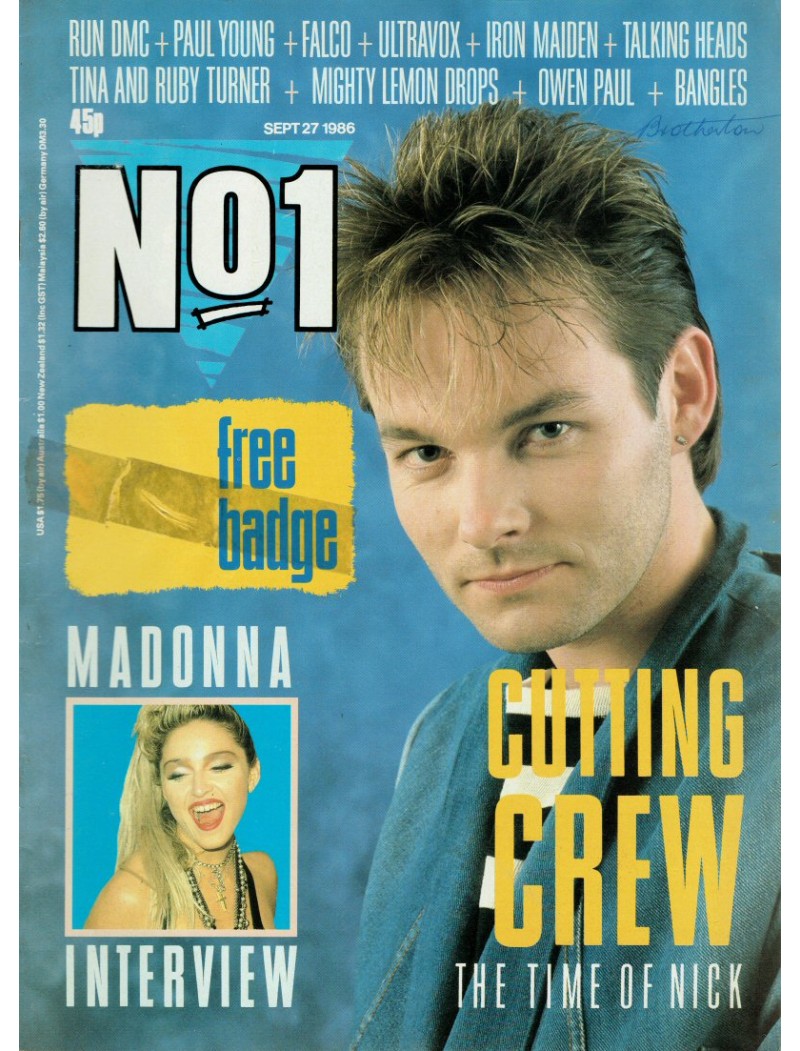 Number One Magazine - 1986 27/09/86 Cutting Crew Number One Magazine - 1986 27/09/86 Cutting Crew