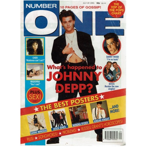 Number One Magazine 1991 20th July 1991 Johnny Depp Madonna Danny Wood Jason Priestley