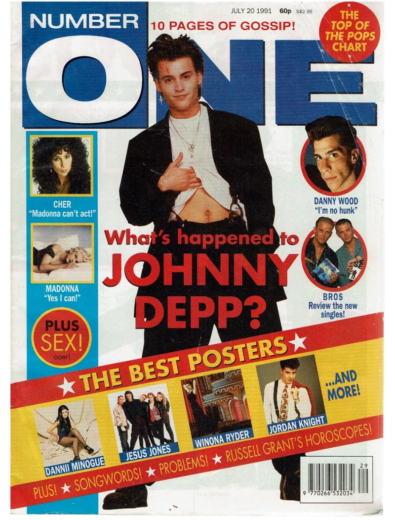 Number One Magazine 1991 20th July 1991 Johnny Depp Madonna Danny Wood Jason Priestley