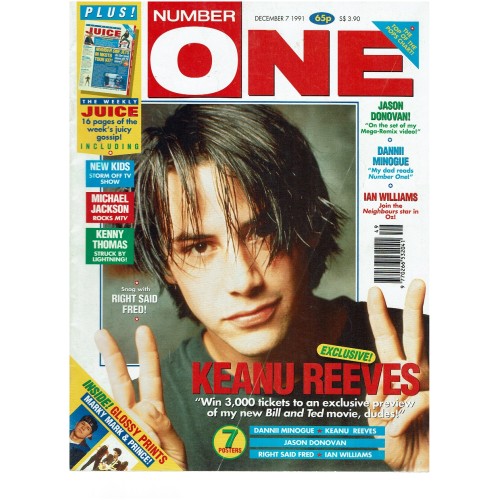Number One Magazine 1991 7th December 1991 Dannii Minogue Keanu Reeves