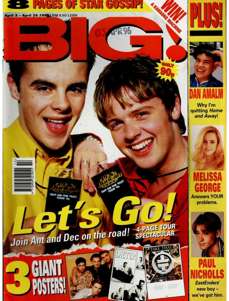 Big Magazine 3rd April 1996 ANT DEC BOYZONE PAUL NICHOLLS OASIS MELISSA GEORGE DANIEL AMALM JARVIS COCKER