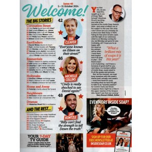 Inside Soap Magazine 5th October 2024 Bob Barrett Beth Cordingley Michelle Collins Tamara Wall Hardacres