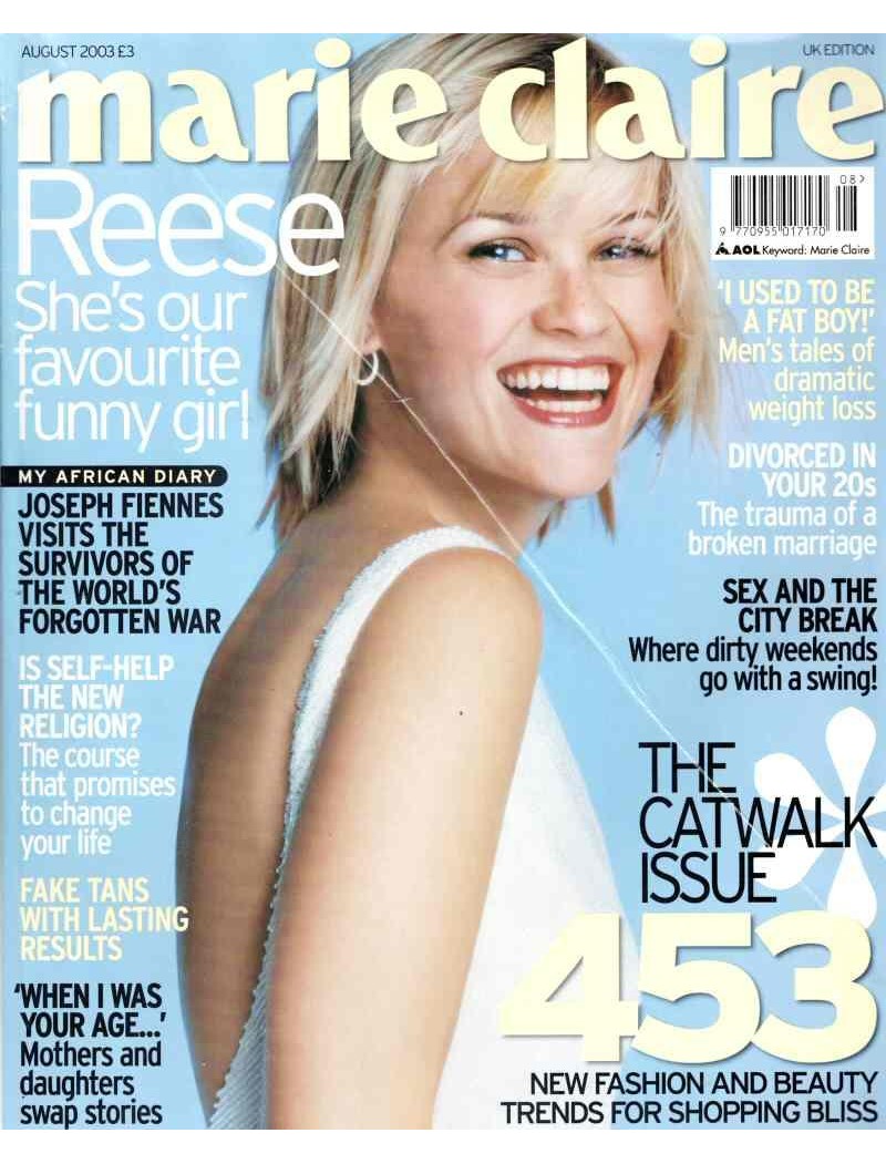 Marie Claire Magazine August 2003 Reese Witherspoon Joseph Fiennes Aaliyah Bob Geldof Eric Bana