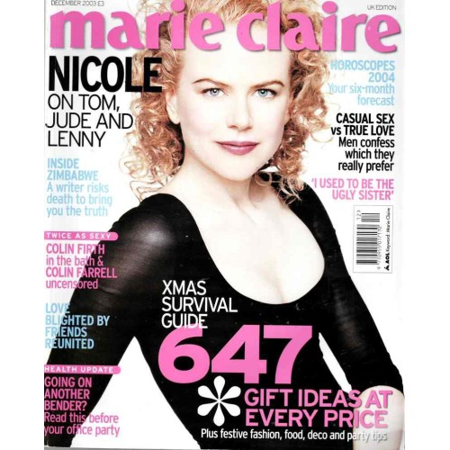 Marie Claire Magazine 2003 December 2003 Nicole Kidman Pam Anderson Petra Nemcova Nina Simone Helen McCrory