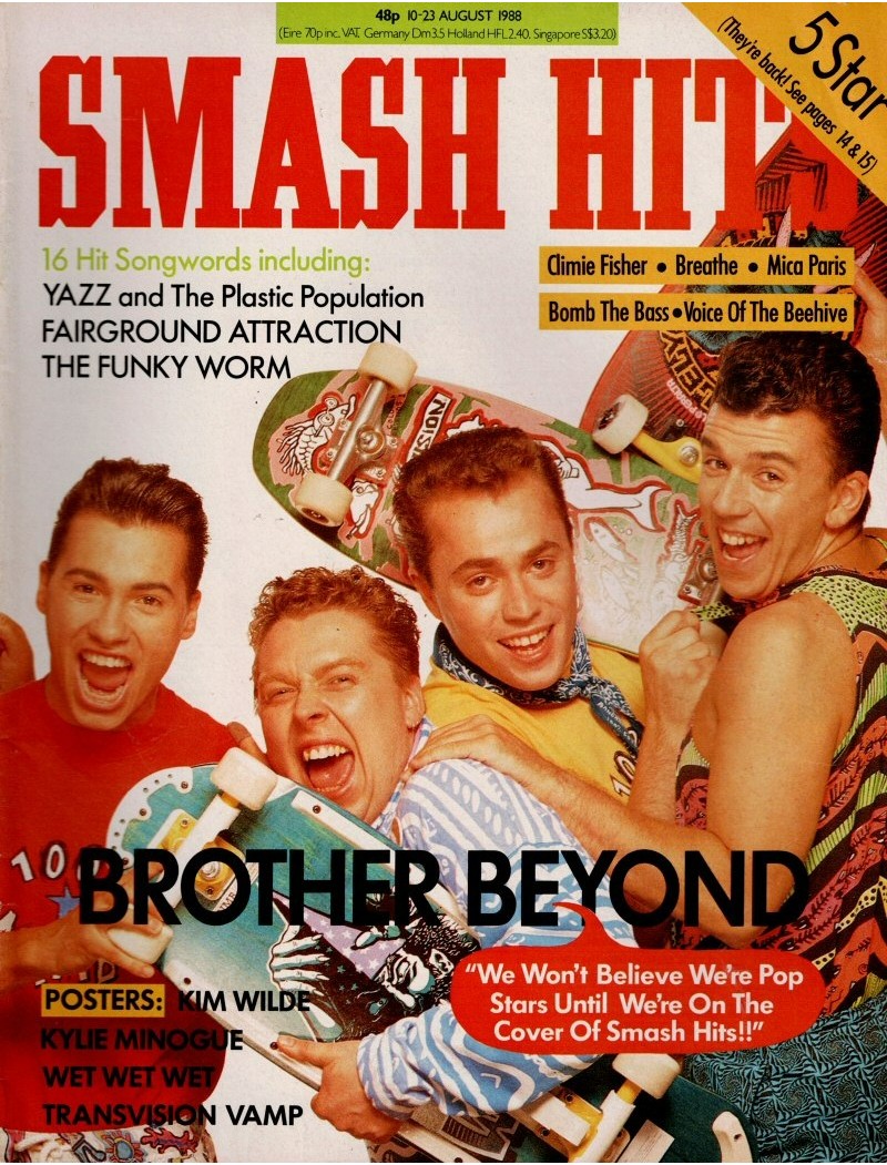 Smash Hits Magazine 10th August 1988 (Brother Beyond Cover)