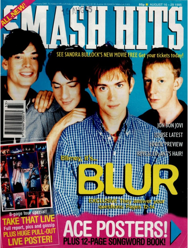 Smash Hits Magazine 16th August 1995 Kylie Minogue Blur Take That Jared Leto Jon Bon Jovi