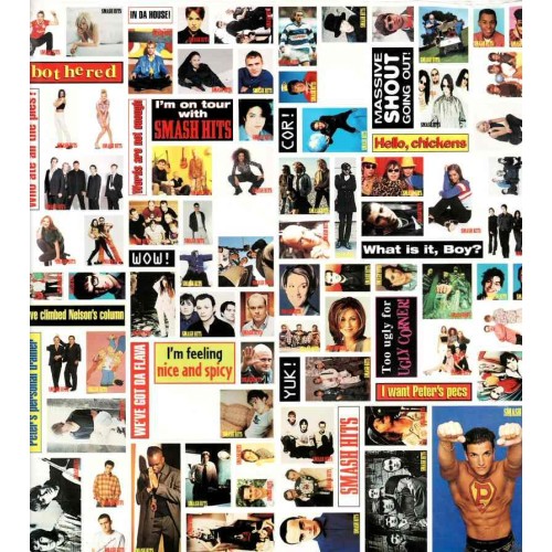 Sticker Sheet from Smash Hits 1 Peter Andre / Jennifer Aniston / Martine McCutcheon / Spice Girls / Oasis / Ross Kemp / Blur / and more