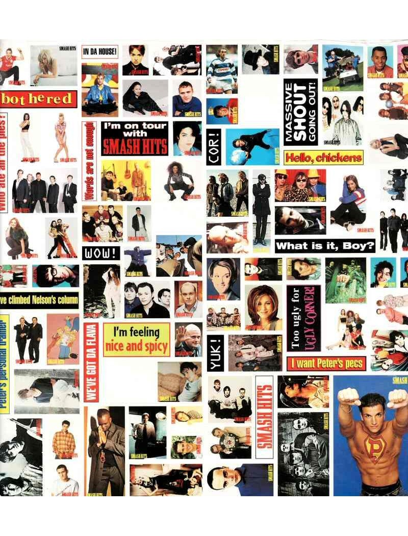 Sticker Sheet from Smash Hits 1 Peter Andre / Jennifer Aniston / Martine McCutcheon / Spice Girls / Oasis / Ross Kemp / Blur / and more Sticker Sheet from Smash Hits 1 Peter Andre / Jennifer Aniston / Martine McCutcheon / Spice Girls / Oasis / Ross Kemp / Blur / and more