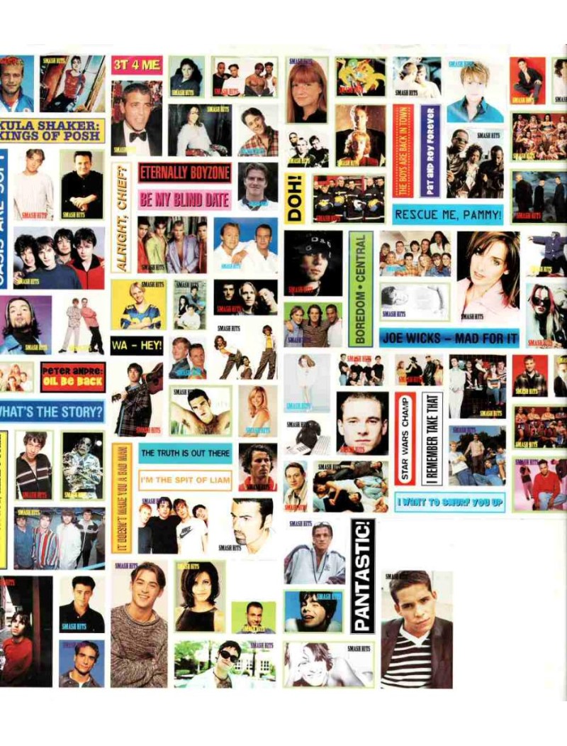 ﻿﻿Sticker Sheet from Smash Hits 2 Paul Nicholls / Sean Maguire / Ryan Giggs / Robbie Williams / Liam Gallagher / Matt Le Blanc / Robson & Jerome