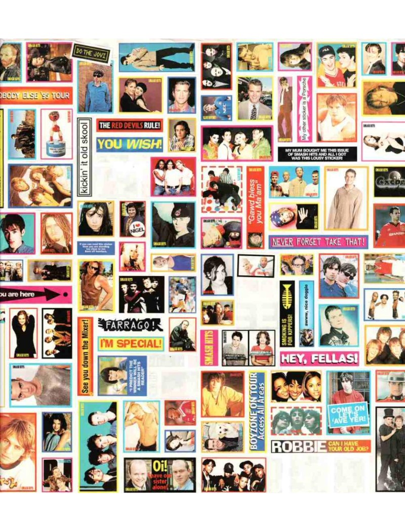 Sticker Sheet 4 - includes Eternal / Oasis / Take That / Boyzone / Ross Kemp / Jared Leto from Smash Hits Sticker Sheet 4 - includes Eternal / Oasis / Take That / Boyzone / Ross Kemp / Jared Leto from Smash Hits