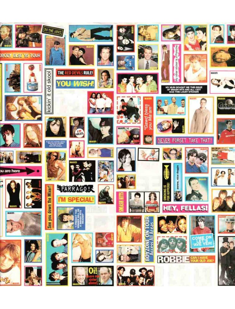 Sticker Sheet 4 - includes Eternal / Oasis / Take That / Boyzone / Ross Kemp / Jared Leto from Smash Hits