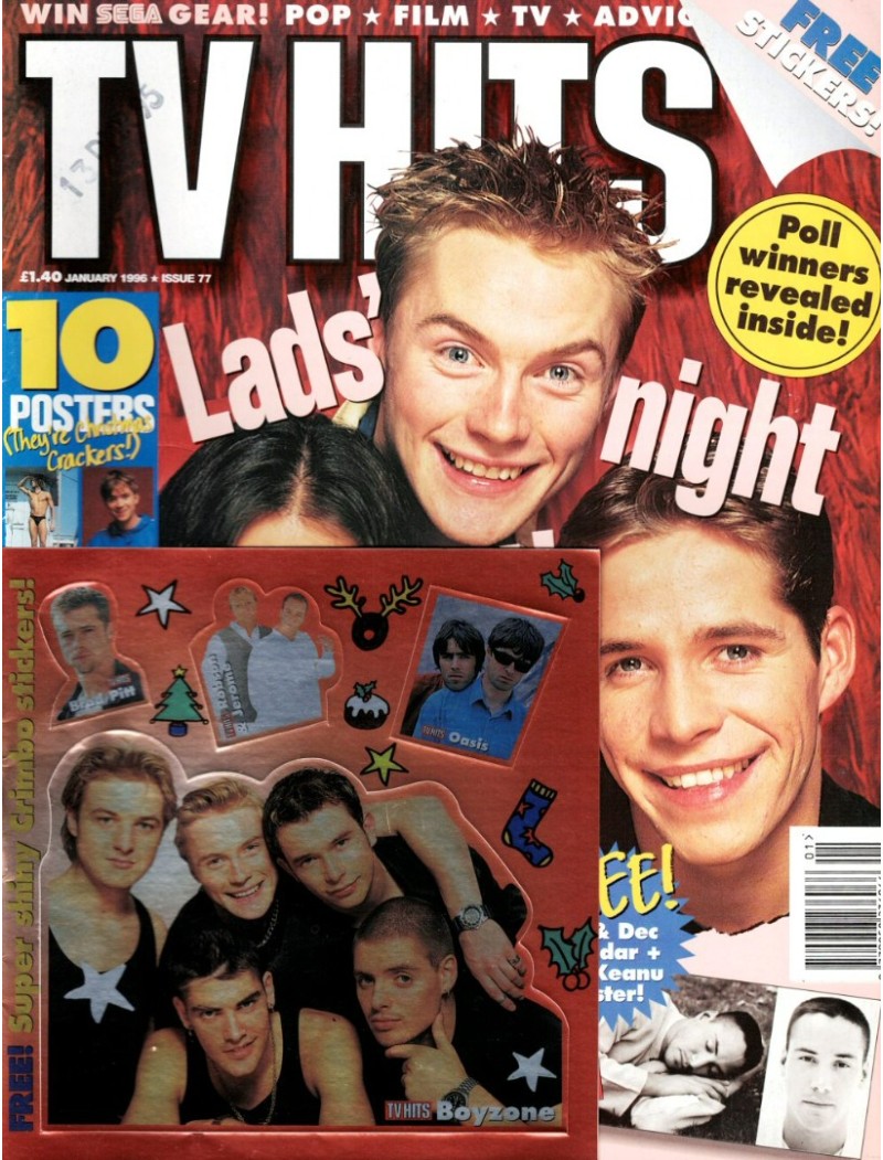 TV Hits Magazine - Issue 77 - January 1996 Hollyoaks Brad Pitt Jamie Redknapp Jim Carrey Take That