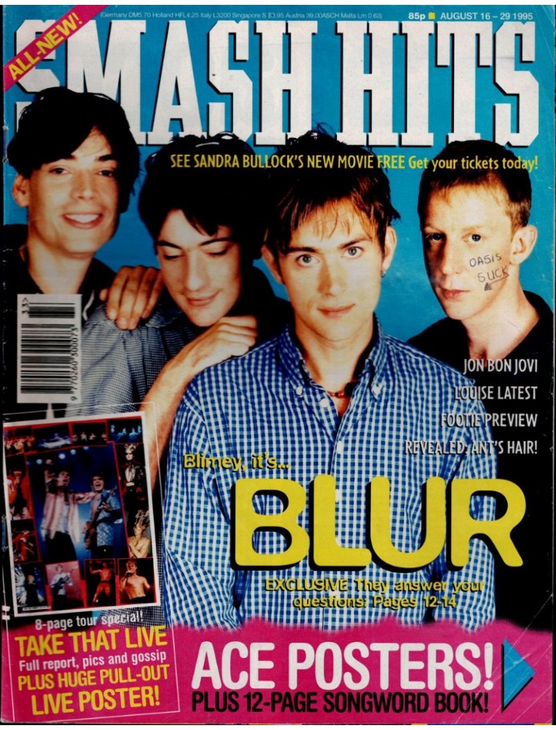Smash Hits Magazine 16th August 1995 Kylie Minogue Blur Take That Jared Leto Jon Bon Jovi
