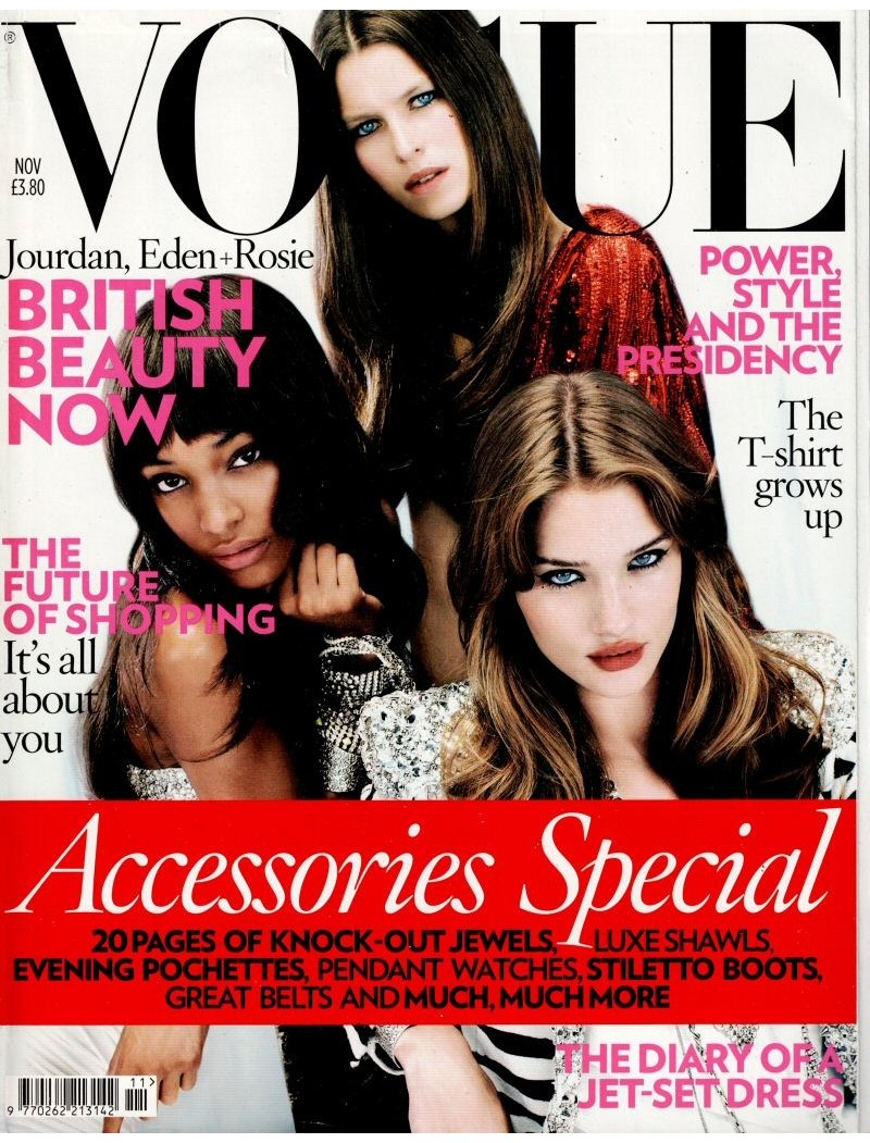 Vogue Magazine November 2008 Jourdan Dunn Eden Clarke & Rosie Huntington Whiteley