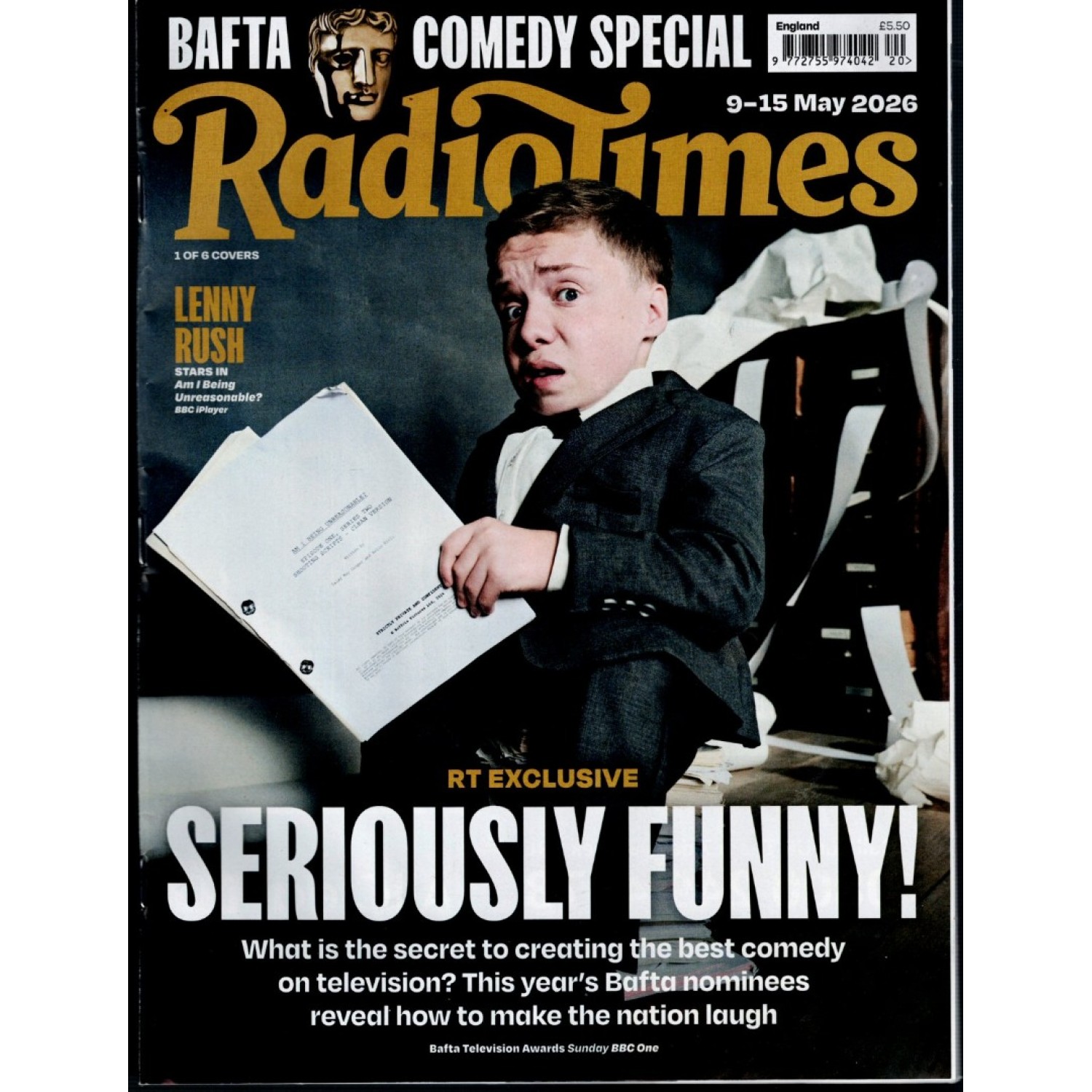 Comedian Rushing Radio Times Magazine 9th May 2026 Lenny Rush Bafta Comedy Special Sarah ...