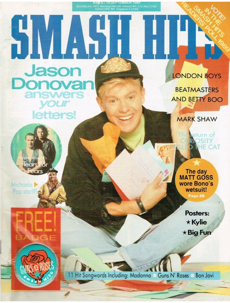 Smash Hits Magazine 6th September 1989 (Jason Donovan)