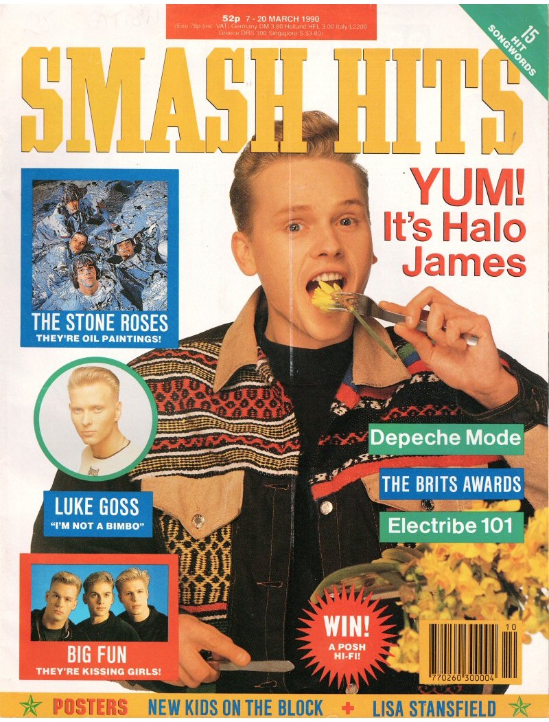 Smash Hits Magazine 7th March 1990 Adam Ant Halo James Stone Roses Depeche Mode
