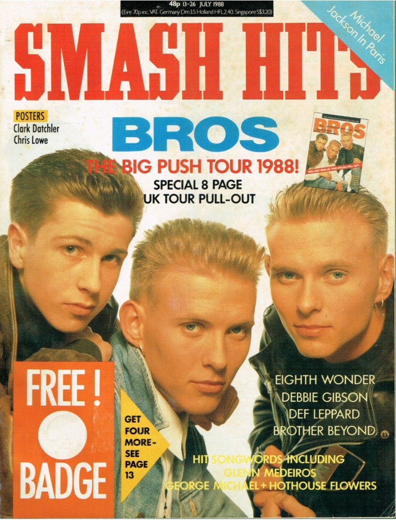 Smash Hits Magazine 13th July 1988 (Bros Cover) Smash Hits Magazine 13th July 1988 (Bros Cover)