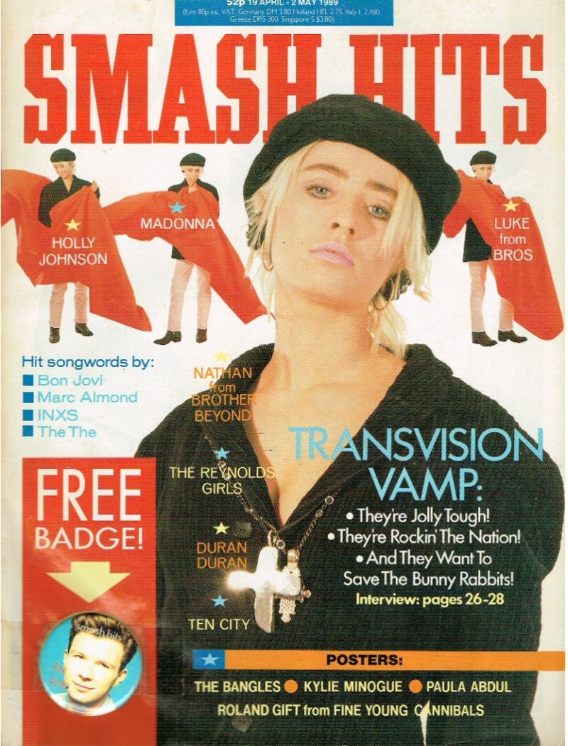 Smash Hits Magazine - 1989 19/04/89 (Transvision Vamp Cover)