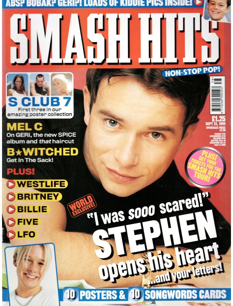 Smash Hits Magazine 22nd September 1999 Stephen Gately Bewitched Britney Billie Piper Smash Hits Magazine 22nd September 1999 Stephen Gately Bewitched Britney Billie Piper
