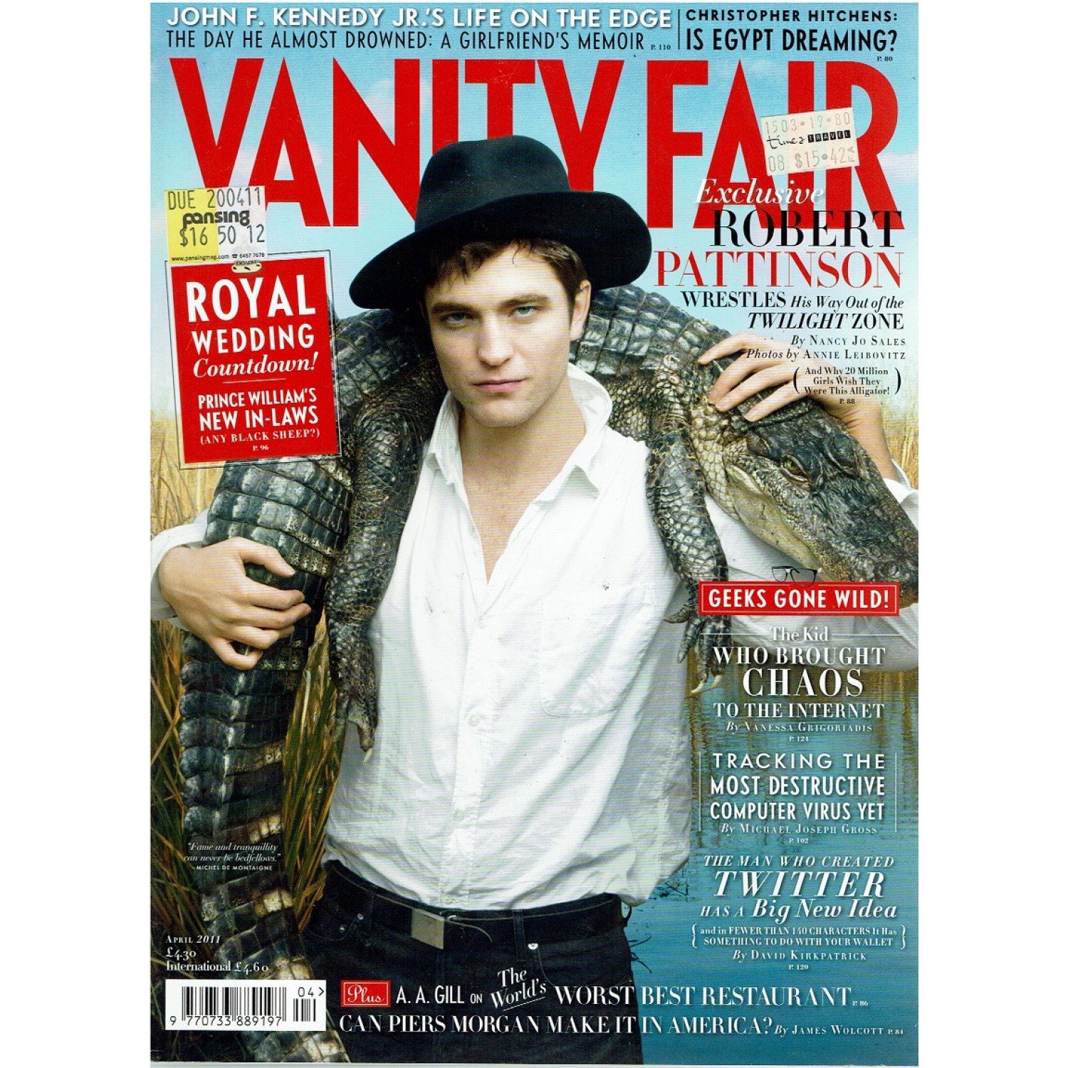 Vanity Fair Magazine April 2011 Robert Pattinson John F Kennedy Jr Kate