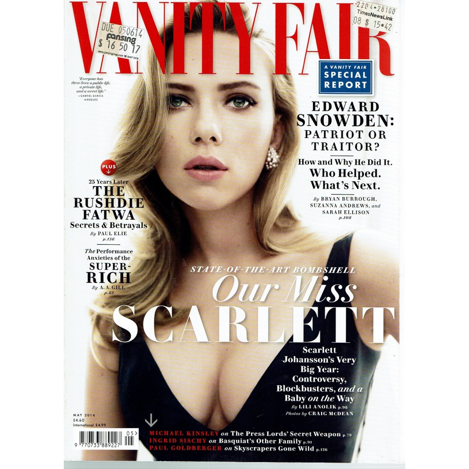 Vanity Fair Magazine May 2014 Scarlett Johansson