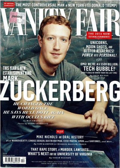 Vanity Fair Magazine 2015 10/15 Mark Zuckerberg