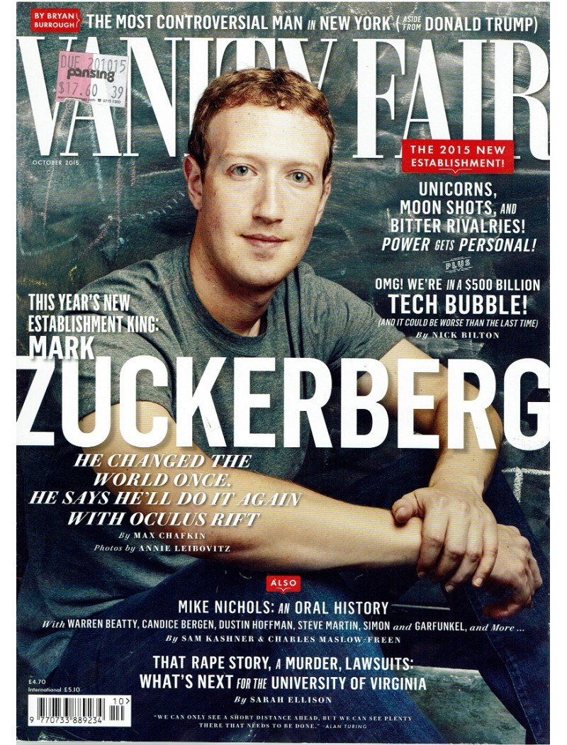 Vanity Fair Magazine 2015 10/15 Mark Zuckerberg